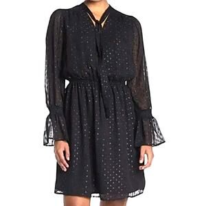 NWT Fourteenth Place Sparkly Swiss Dot Long Sleeve Dress Size Medium in Black